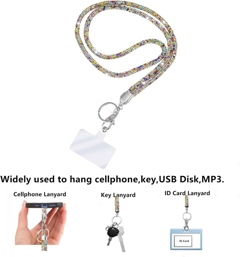 Global_Shopper Fashion 34.8'' Sparkle All Round Crystal Neck Lanyard,Bling Work Name Card Holder For Women(AB White,1PC) - Image 3